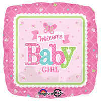 Anagram 18 inch WELCOME BABY GIRL BUTTERFLY Foil Balloon 30747-01-A-P