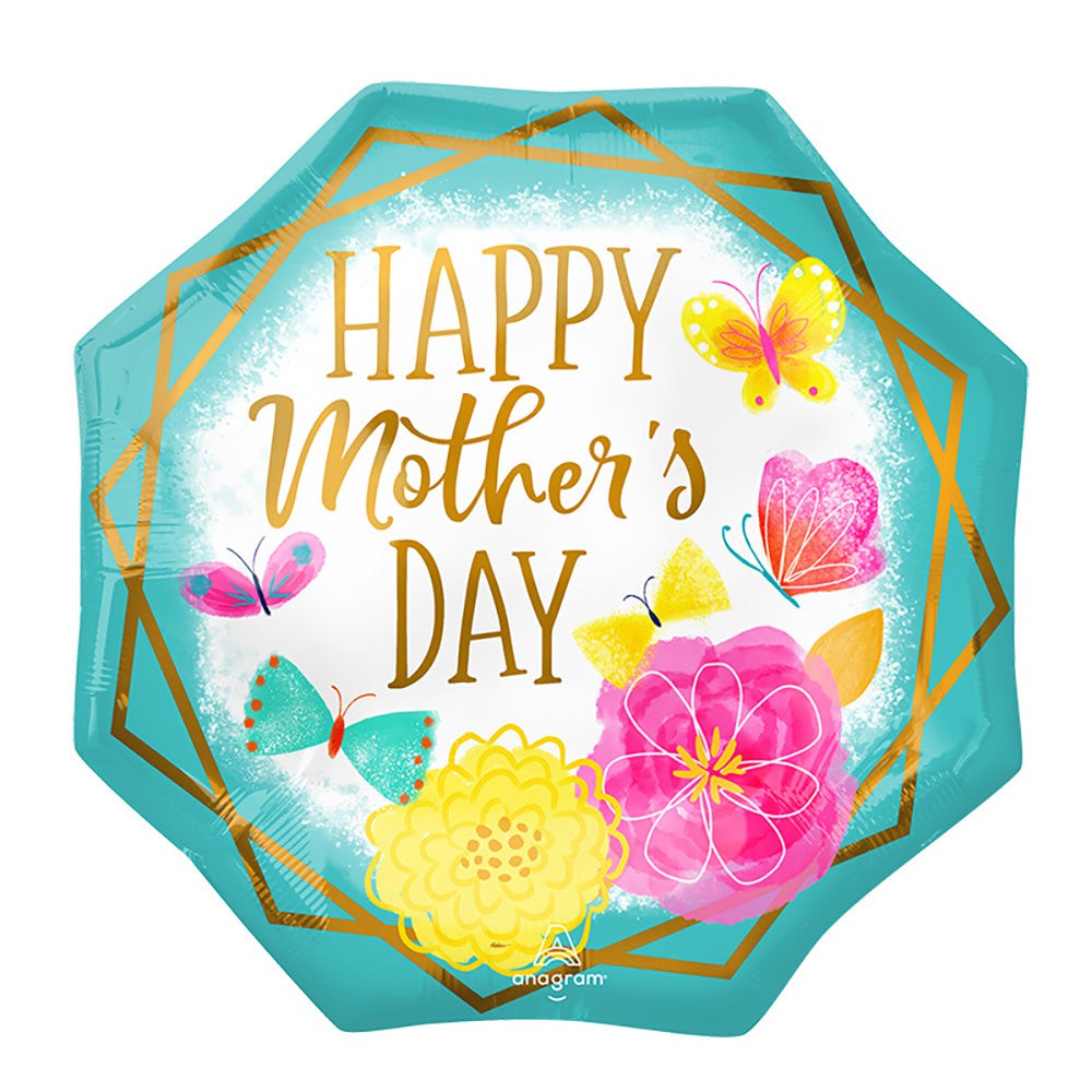 Anagram 22 inch HAPPY MOTHER'S DAY GOLD TRIM OCTAGON Foil Balloon 42737-01-A-P