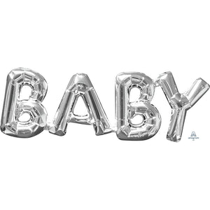Anagram 26″ BLOCK PHRASE: "BABY" - SILVER (AIR-FILL ONLY) Foil Balloon 33106-01-A-P