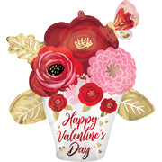 Anagram 26 inch HAPPY VALENTINE'S DAY SATIN PAINTED FLOWERS Foil Balloon 43641-01-A-P