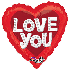 Anagram 28 inch LOVE YOU SILVER HEARTS Foil Balloon 31869-01-A-P