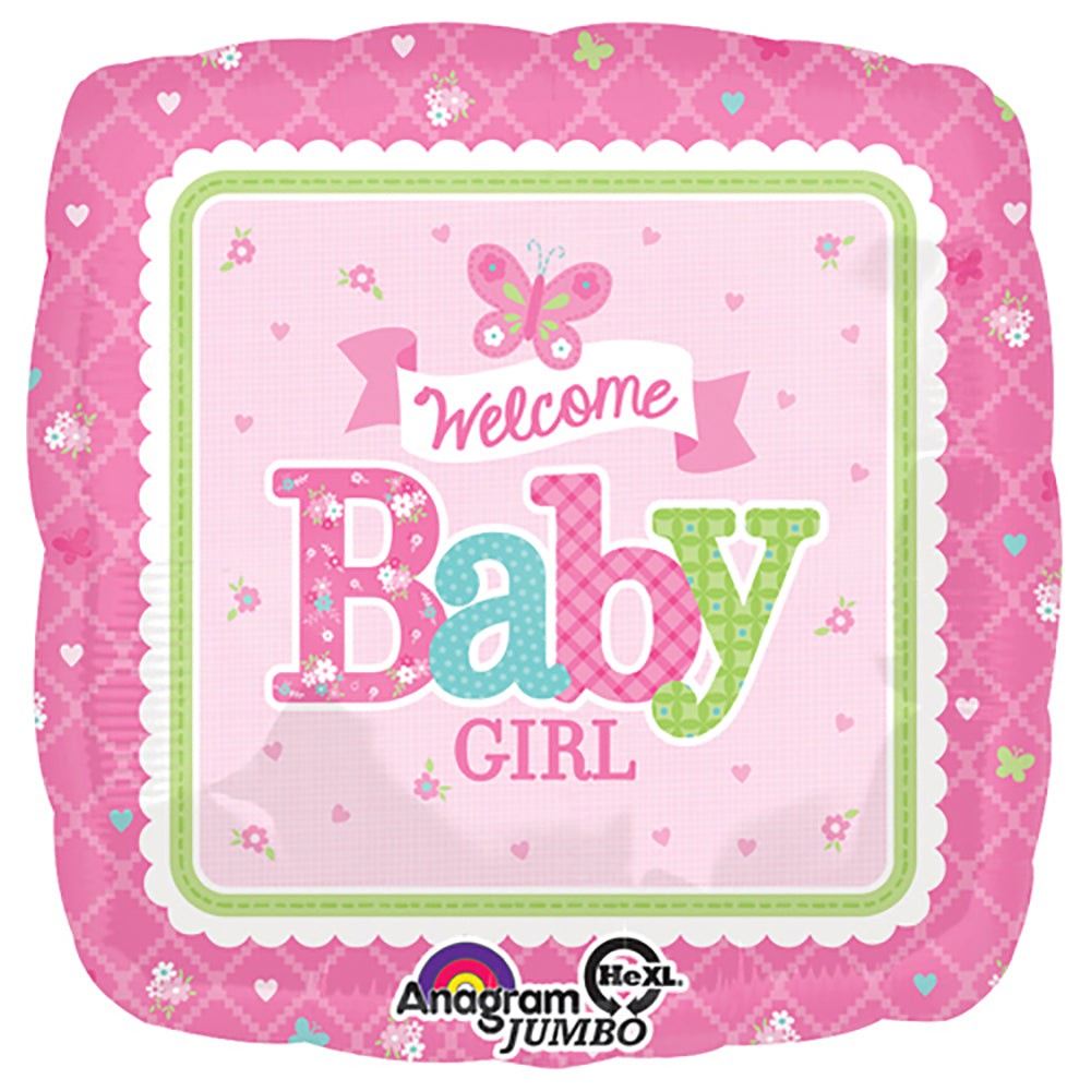 Anagram 28 inch WELCOME BABY GIRL BUTTERFLY Foil Balloon 30888-01-A-P