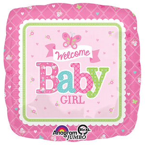 Anagram 28 inch WELCOME BABY GIRL BUTTERFLY Foil Balloon 30888-01-A-P
