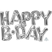 Anagram 30″ BLOCK PHRASE: "HAPPY B-DAY" - SILVER (AIR-FILL ONLY) Foil Balloon 33095-11-A-P