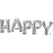 Anagram 30″ BLOCK PHRASE: "HAPPY" - SILVER (AIR-FILL ONLY) Foil Balloon 33100-01-A-P