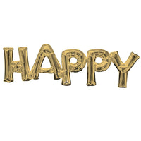 Anagram 30″ BLOCK PHRASE "HAPPY" WHITE GOLD (AIR-FILL ONLY) Foil Balloon 44621-11-A-P