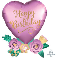 Anagram 30 inch BIRTHDAY SATIN HEART WITH FLOWERS Foil Balloon 39059-01-A-P