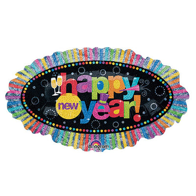 Anagram 31 inch HOLOGRAPHIC HAPPY NEW YEAR RUFFLE Foil Balloon 22802-01-A-P
