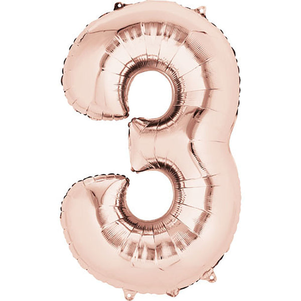 Anagram 34 inch NUMBER 3 - ANAGRAM - ROSE GOLD Foil Balloon 36214-01-A-P