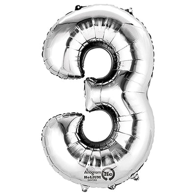 Anagram 34 inch NUMBER 3 - ANAGRAM - SILVER Foil Balloon 27983-01-A-P