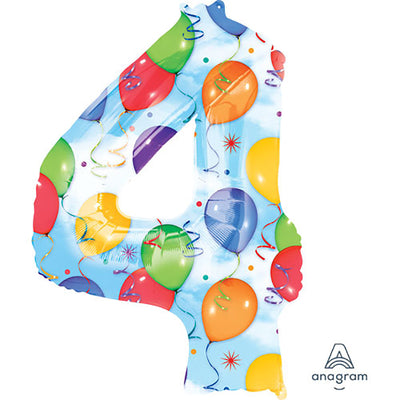 Anagram 34 inch NUMBER 4 - ANAGRAM - BALLOONS & STREAMERS Foil Balloon 28251-01-A-P