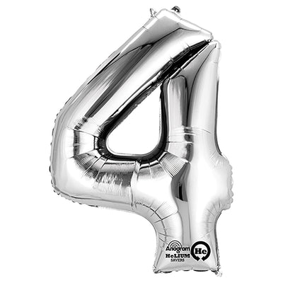 Anagram 34 inch NUMBER 4 - ANAGRAM - SILVER Foil Balloon 27984-01-A-P