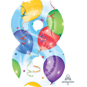 Anagram 34 inch NUMBER 8 - ANAGRAM - BALLOONS & STREAMERS Foil Balloon 28259-01-A-P