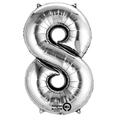 Anagram 34 inch NUMBER 8 - ANAGRAM - SILVER Foil Balloon 27988-01-A-P