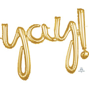 Anagram 35″ SCRIPT PHRASE: "YAY!" - GOLD (AIR-FILL ONLY) Foil Balloon 36694-11-A-P