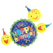 Anagram 36 inch HAPPY BIRTHDAY SMILEY FACES IN PARTY HATS Foil Balloon 30807-01-A-P