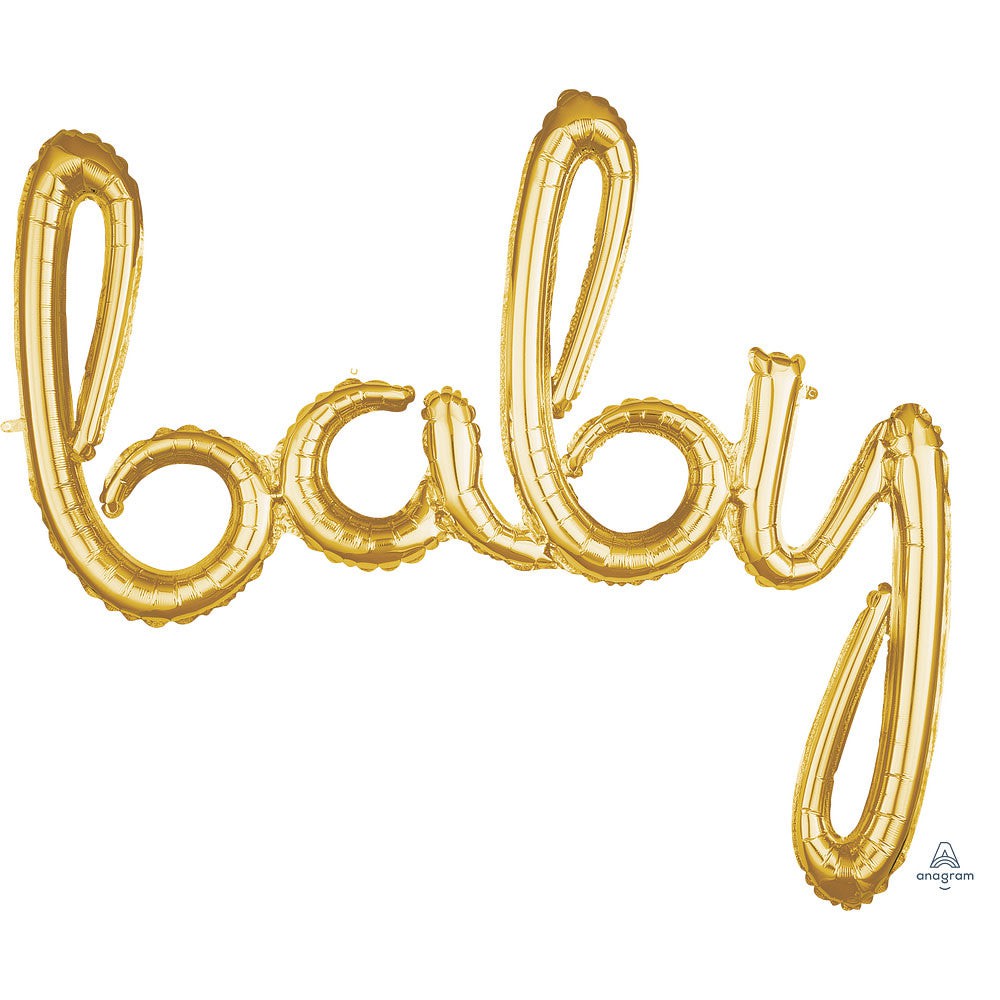 Anagram 39″ SCRIPT PHRASE: "BABY" - GOLD (AIR-FILL ONLY) Foil Balloon 36690-11-A-P