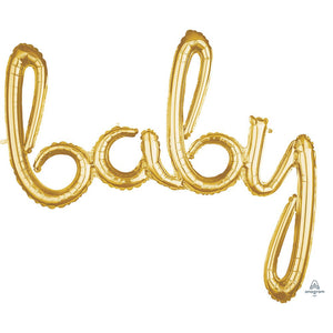 Anagram 39″ SCRIPT PHRASE: "BABY" - GOLD (AIR-FILL ONLY) Foil Balloon 36690-11-A-P