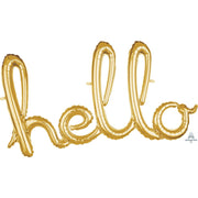 Anagram 39″ SCRIPT PHRASE: "HELLO" - GOLD (AIR-FILL ONLY) Foil Balloon 36692-11-A-P
