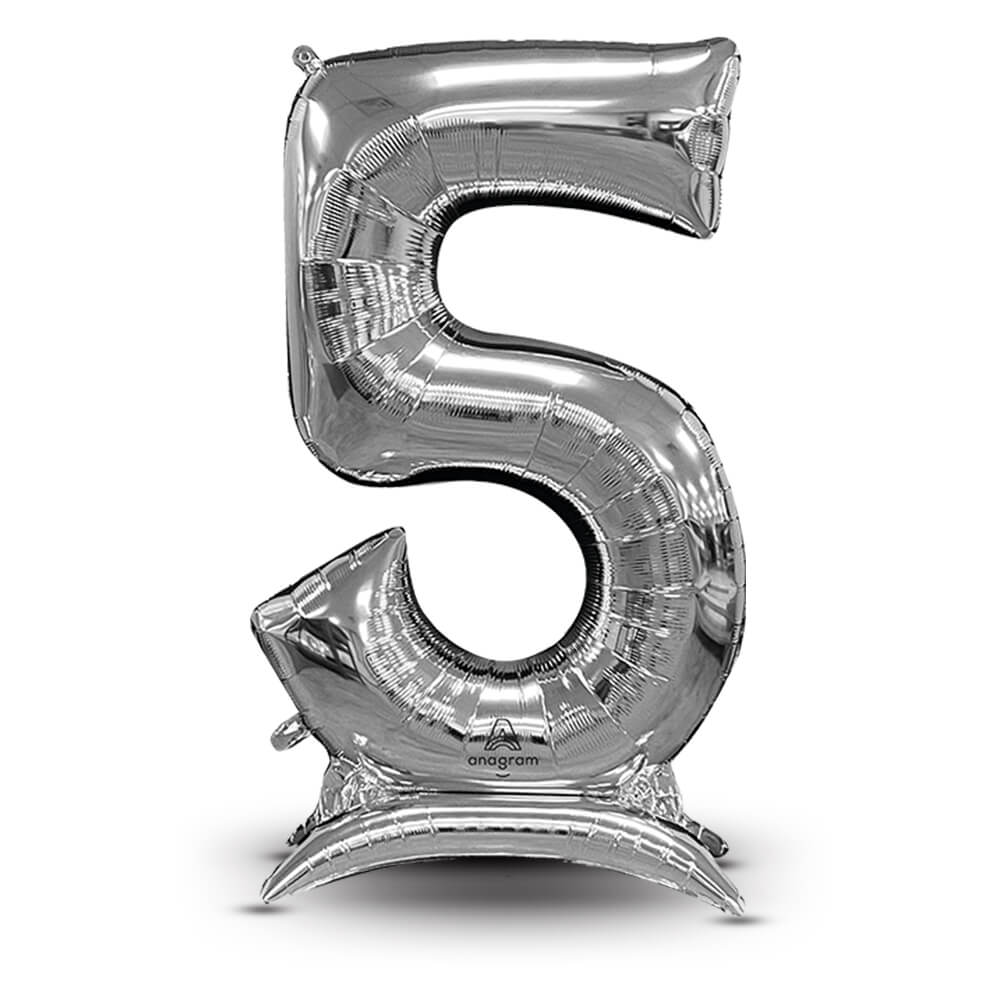 Anagram 54 inch STAND-UP NUMBERZ 5 - SILVER (AIR-FILL ONLY) Foil Balloon 45397-11-A-P