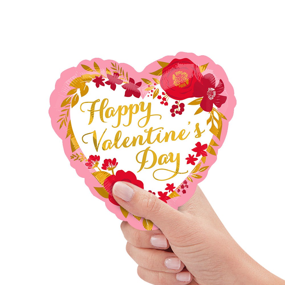 Anagram 9 inch HAPPY VALENTINE'S DAY FLORAL WREATH MINI SHAPE (AIR-FILL ONLY) Foil Balloon 42294-09-A-U