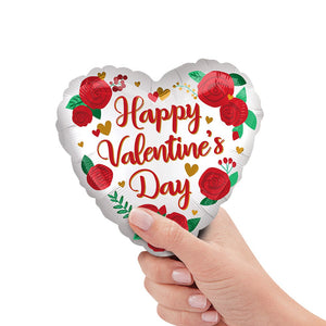 Anagram 9 inch SATIN INFUSED HAPPY VALENTINE'S DAY ROSES MINI SHAPE (AIR-FILL ONLY) Foil Balloon 42290-09-A-U