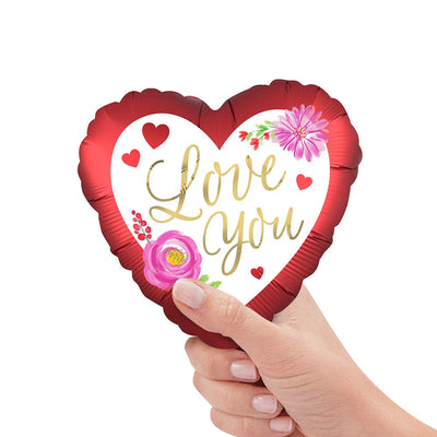 Anagram 9 inch SATIN LOVE WATERCOLOR FLORAL MINI SHAPE (AIR-FILL ONLY) Foil Balloon 43677-09-A-U