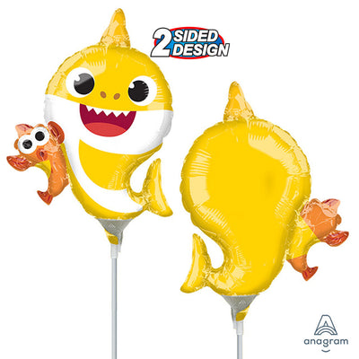 Baby Shark Satin Giant Gliding Air-Walker Foil Balloon, Yellow/Pink/Blue,  66-in, Helium Inflation & Ribbon Included for Birthday Party