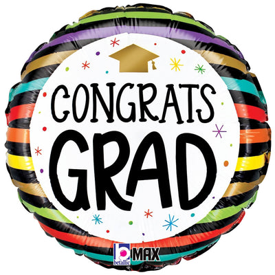 Betallic 18 inch CONGRATS GRAD COLORFUL STRIPES Foil Balloon 26263-B-U