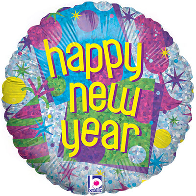 Betallic 18 inch HAPPY NEW YEAR CELEBRATION HOLOGRAPHIC Foil Balloon 86214-B-U