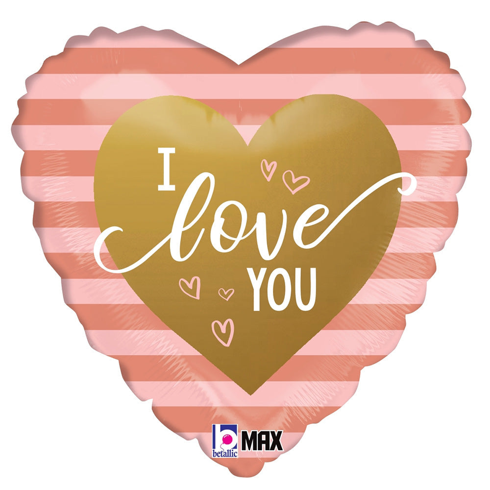 Betallic 18 inch ROSE GOLD STRIPES I LOVE YOU Foil Balloon 26071-B-U