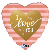 Betallic 18 inch ROSE GOLD STRIPES I LOVE YOU Foil Balloon 26071-B-U