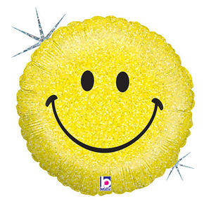 Betallic 18 inch SMILEY FACE HOLOGRAPHIC Foil Balloon 86605P-B-P
