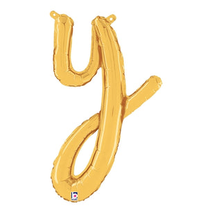 Betallic 24 inch SCRIPT LETTER Y GOLD (AIR-FILL ONLY) Foil Balloon 34725GP-B-P