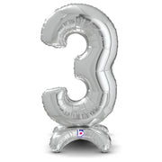 Betallic 25 inch STANDUPS NUMBER 3 - SILVER (AIR-FILL ONLY) Foil Balloon 13843SP-B-P