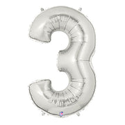 Betallic 40 inch NUMBER 3 - SILVER MEGALOON Foil Balloon 15843SP-B-P