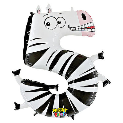 Betallic 40 inch NUMBER 5 - ZEBRA ZOOLOON Foil Balloon 14945MP-B-P