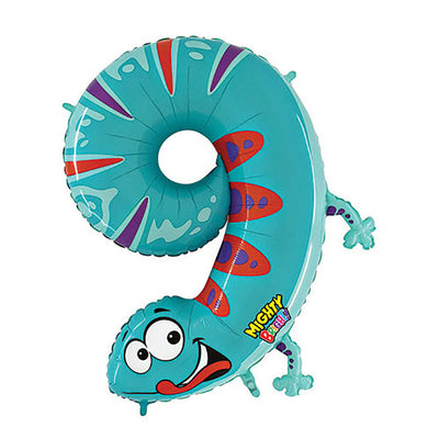 Betallic 40 inch NUMBER 9 - GECKO ZOOLOON Foil Balloon 14949MP-B-P