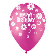 CTI 12 inch ALL-ROUND HAPPY BIRTHDAY DAISIES HOT ROSE Latex Balloons 95005108-C