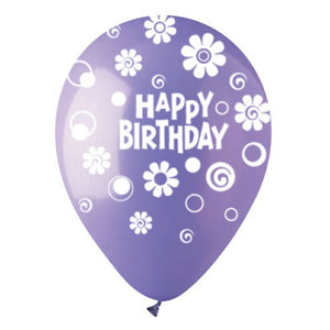 CTI 12 inch ALL-ROUND HAPPY BIRTHDAY DAISIES LAVENDER Latex Balloons 95005109-C