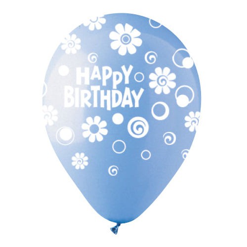 CTI 12 inch ALL-ROUND HAPPY BIRTHDAY DAISIES LIGHT BLUE Latex Balloons 95005103-C