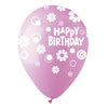 CTI 12 inch ALL-ROUND HAPPY BIRTHDAY DAISIES PINK Latex Balloons 95005104-C