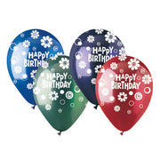 CTI 12 inch ALL-ROUND HAPPY BIRTHDAY DOTS & DAISIES JEWEL TONE ASSORTMENT Latex Balloons 950052-C