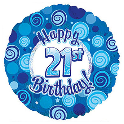 CTI 17 inch HAPPY 21 BIRTHDAY BLUE DAZZLEOONS Foil Balloon 114732-C-U