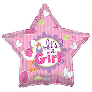 CTI 17 inch IT'S A GIRL STORK STAR Foil Balloon 814164-C-U