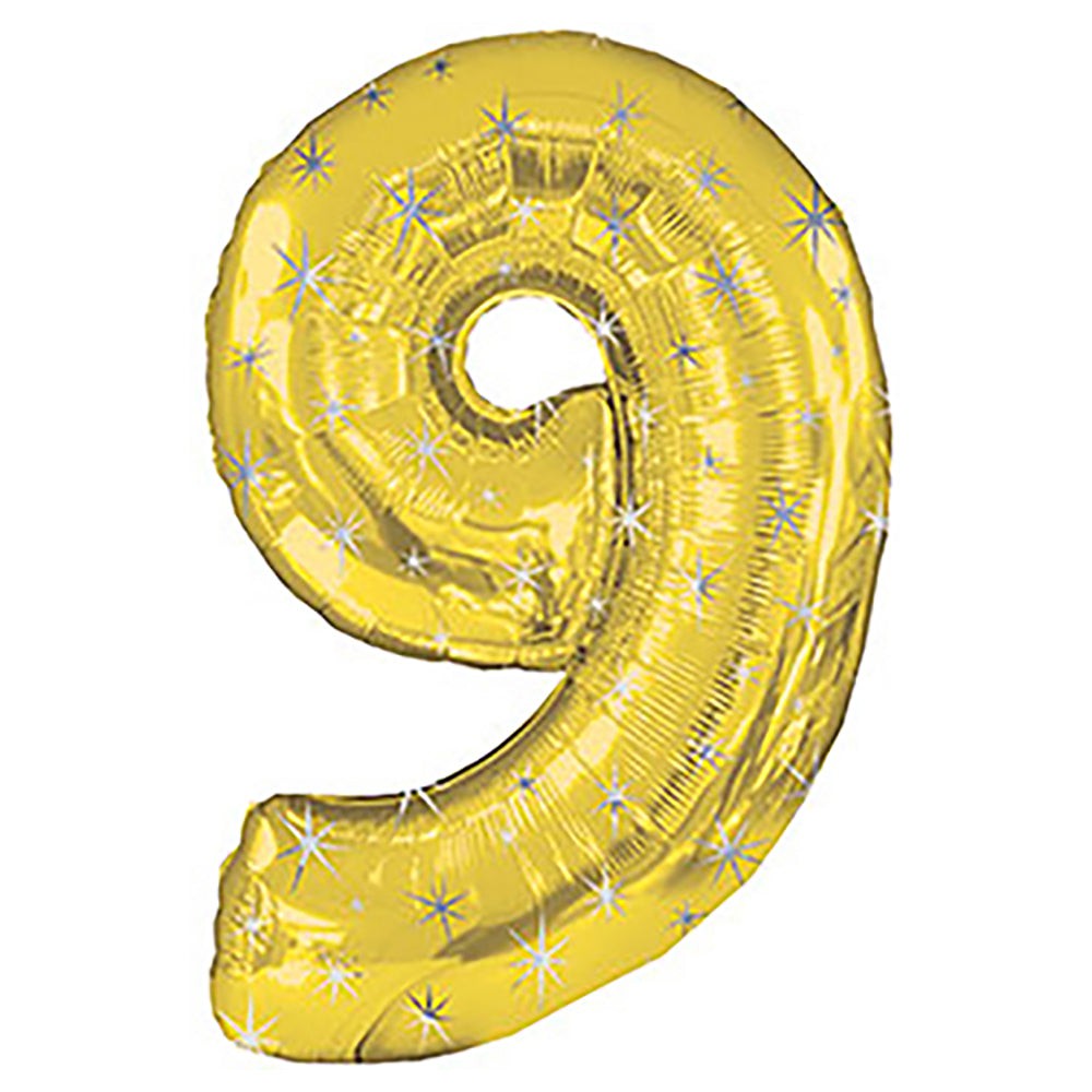 CTI 38 inch NUMBER 9 - GOLD SPARKLE Foil Balloon 433609-C-U