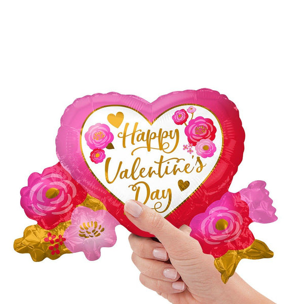 HAPPY VALENTINE'S DAY HEART & ROSES MINI SHAPE (AIR - FILL ONLY) - LA Balloons