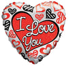 Kaleidoscope 18 inch I LOVE YOU RED & BLACK HEARTS HOLOGRAPHIC HEART Foil Balloon 19558-18F