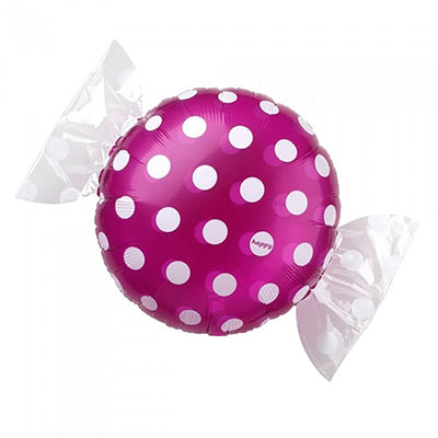 LA Balloons 18 inch CANDY W/ WRAPPER ENDS - PURPLE W/ WHITE POLKA DOTS Foil Balloon LAB566