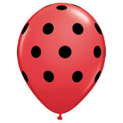 LA Balloons 5 inch BIG POLKA DOTS - RED W/ BLACK INK 26153-Q